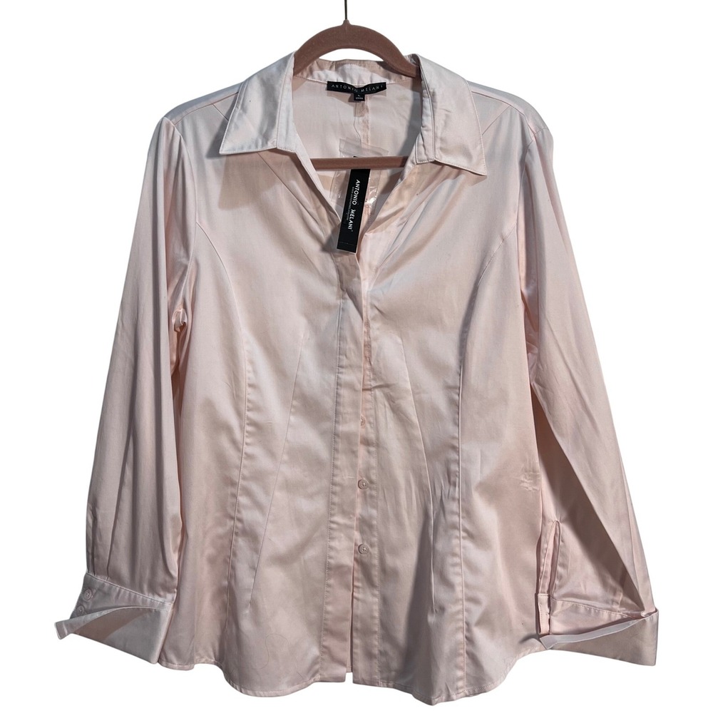 Antonio Melani Womens Blouse Top Long Sleeve Button Down Rosewater Size L NWT